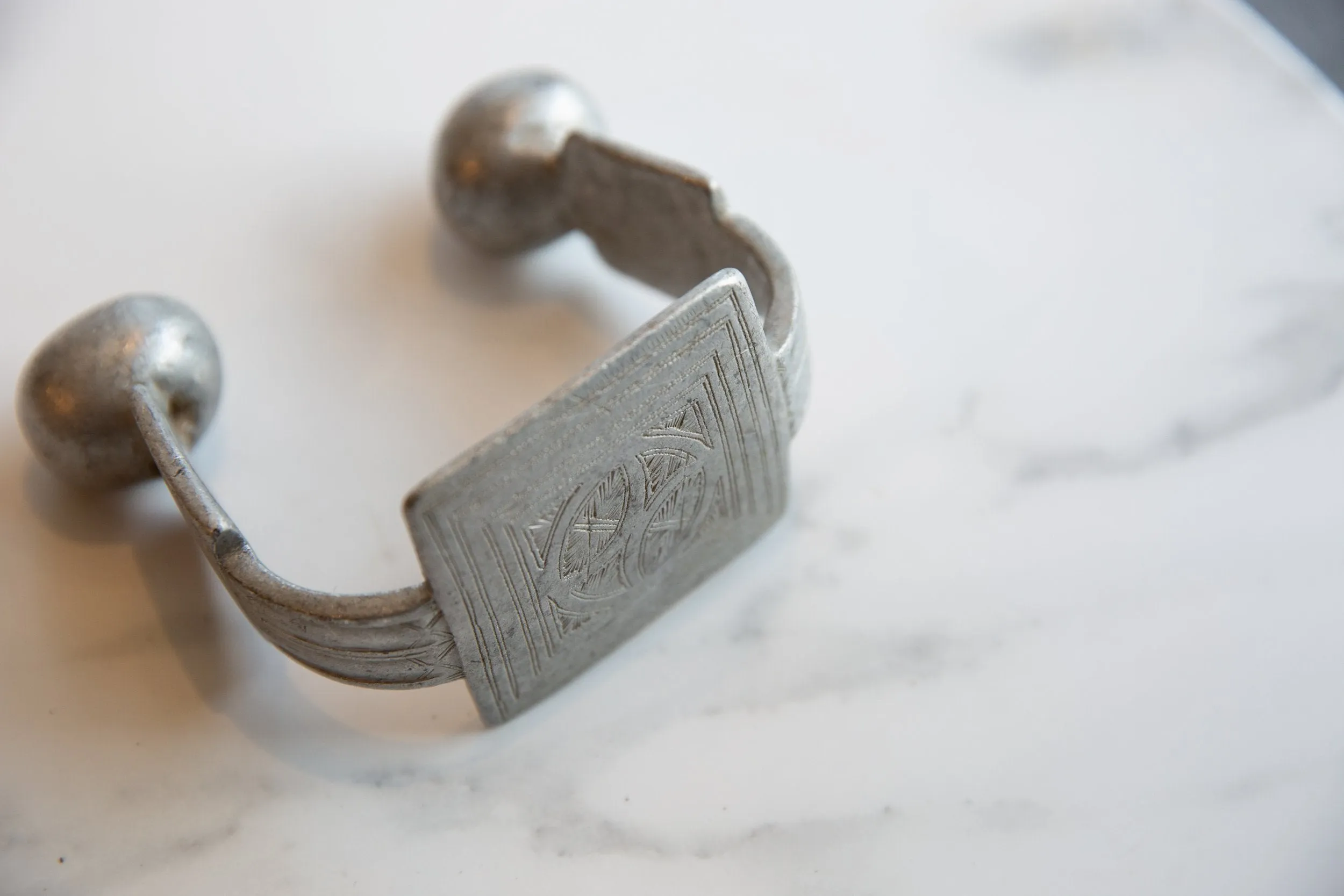 Antique African Large Aluminum Geometric Cuff Bracelet