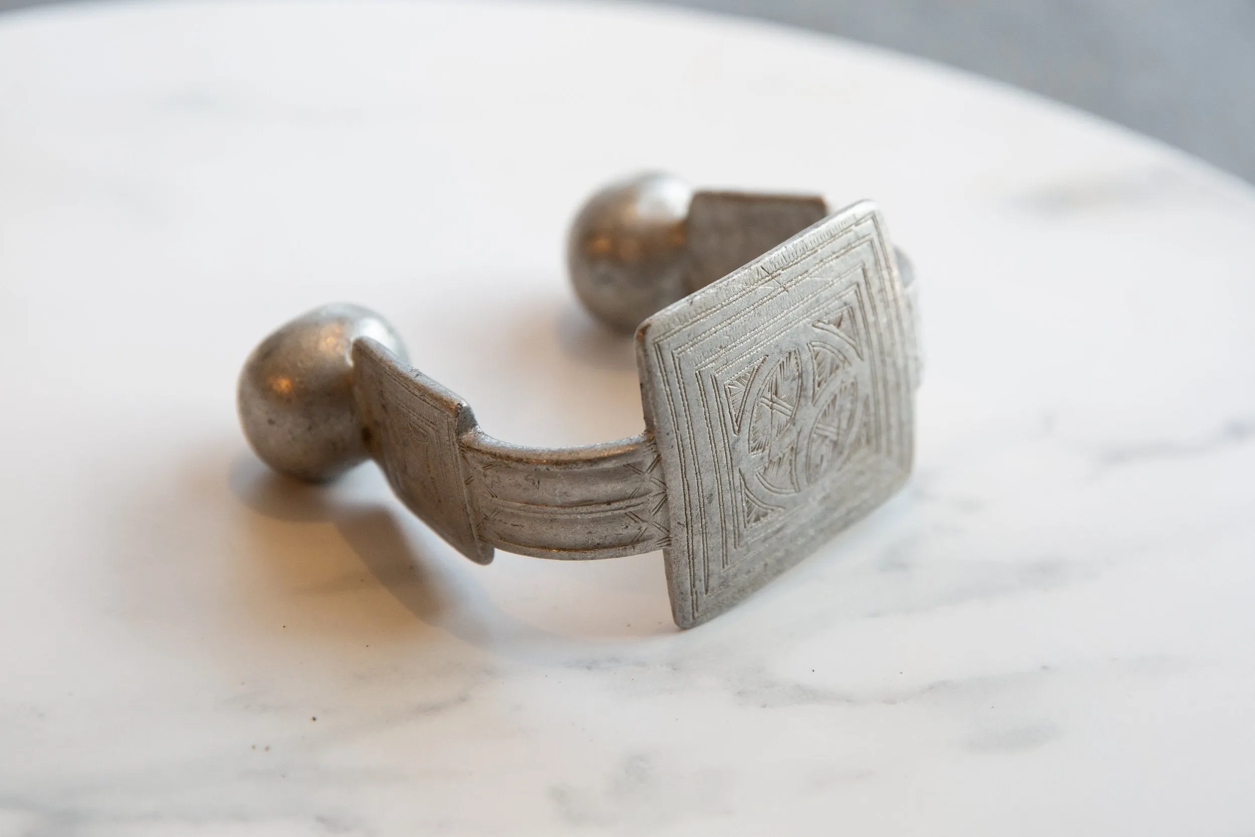 Antique African Large Aluminum Geometric Cuff Bracelet