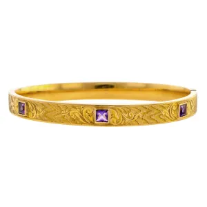 Antique Amethyst Engraved Bangle Bracelet