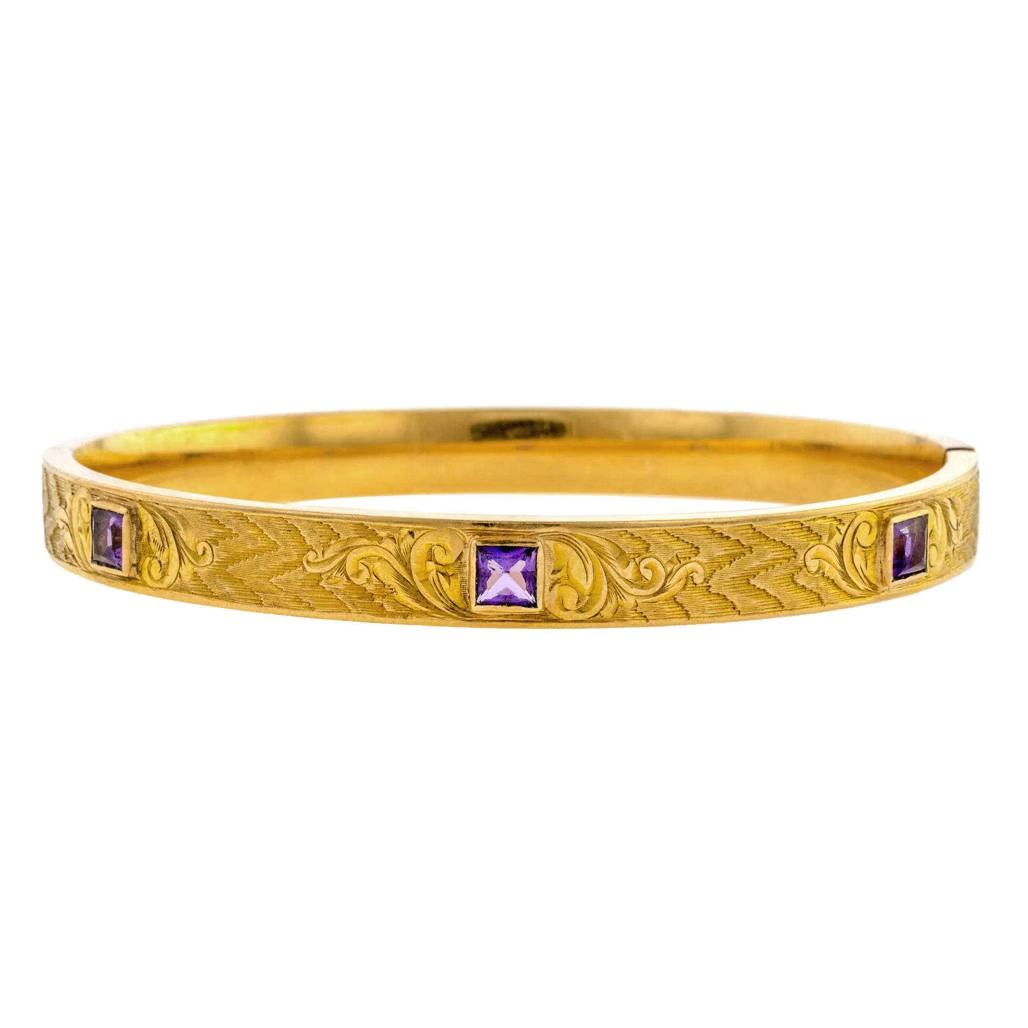 Antique Amethyst Engraved Bangle Bracelet