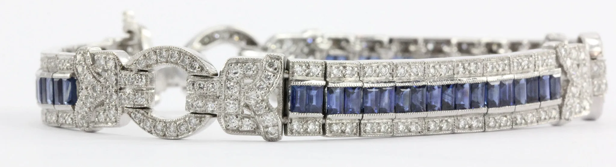 Antique Art Deco 18K White Gold Diamond & Sapphire Tennis Bracelet
