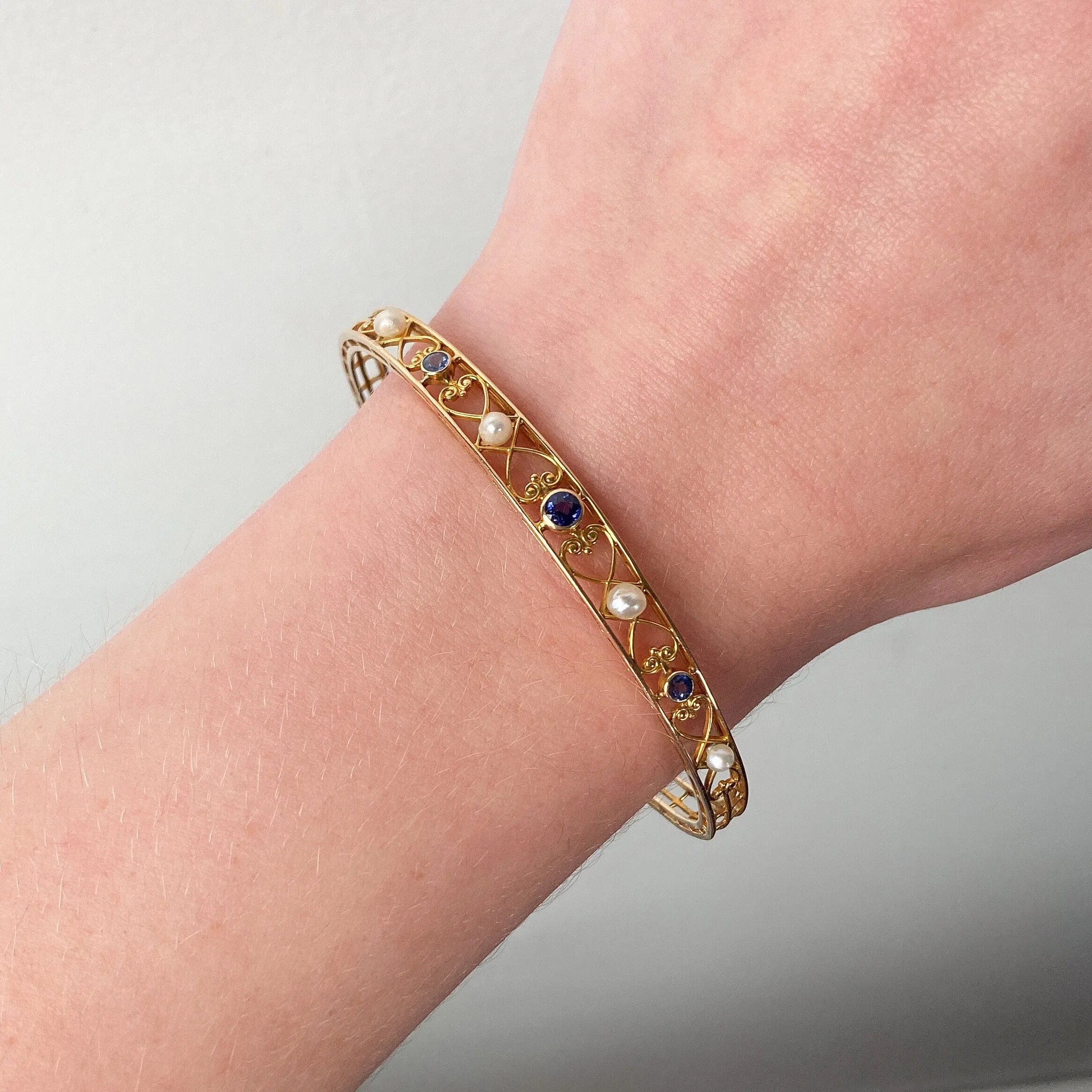 Antique Sapphire and Pearl Bangle by Alling & Co