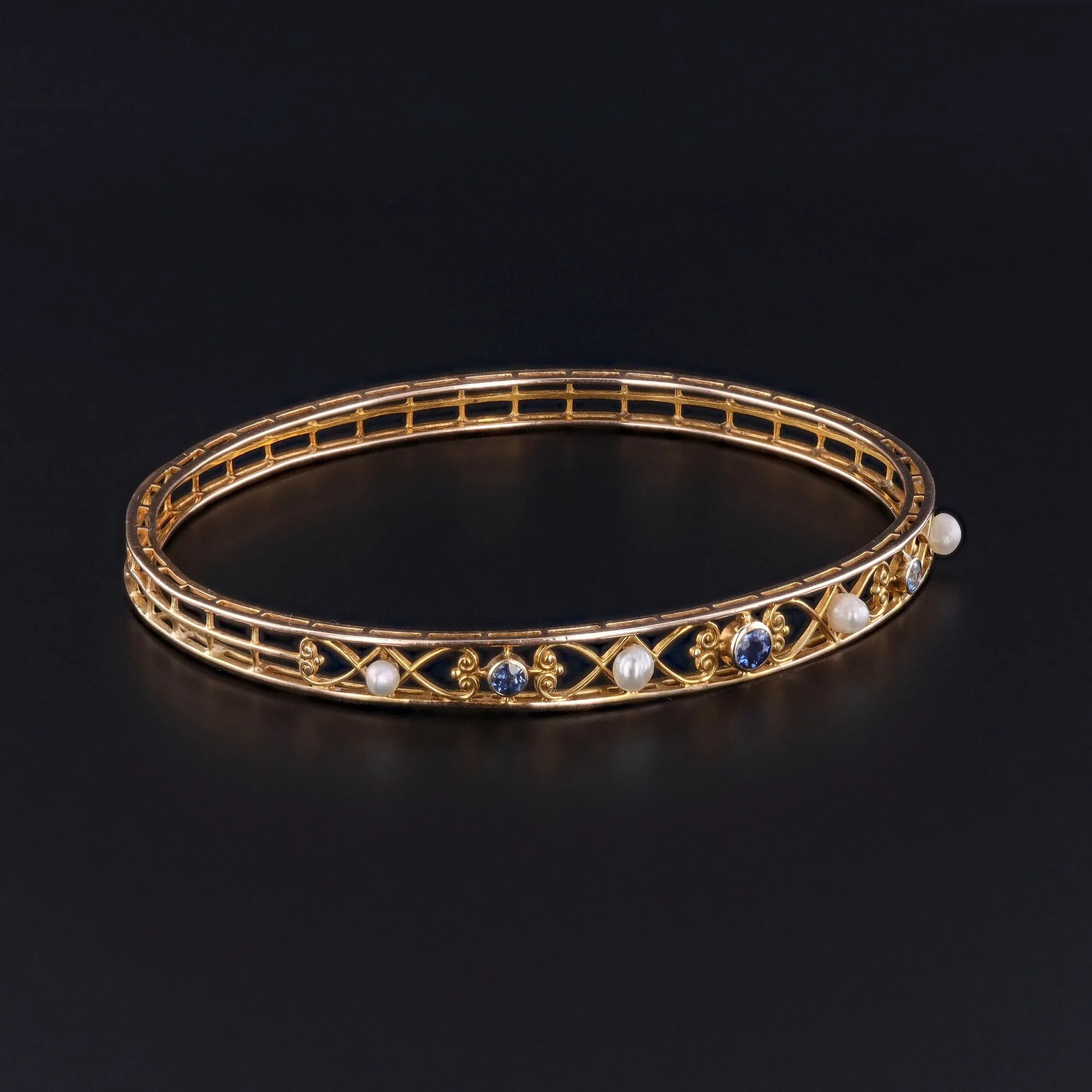 Antique Sapphire and Pearl Bangle by Alling & Co