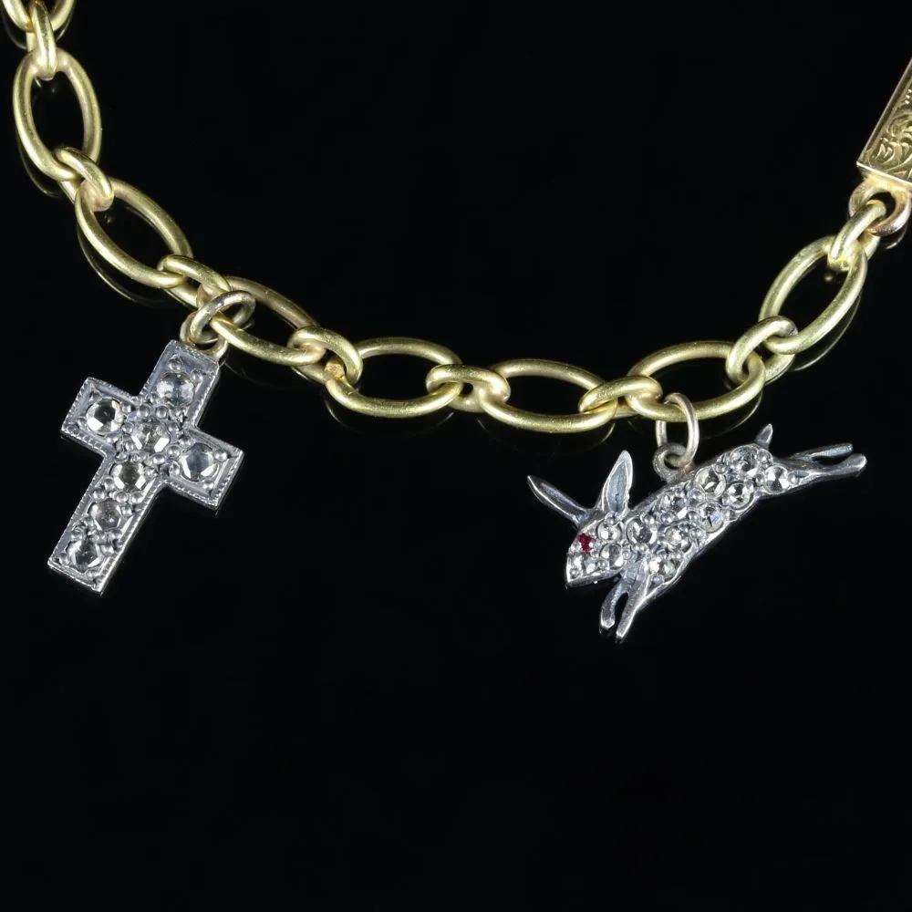 Antique Victorian Charm Bracelet Diamond 18Ct Gold Circa 1900