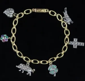 Antique Victorian Charm Bracelet Diamond 18Ct Gold Circa 1900
