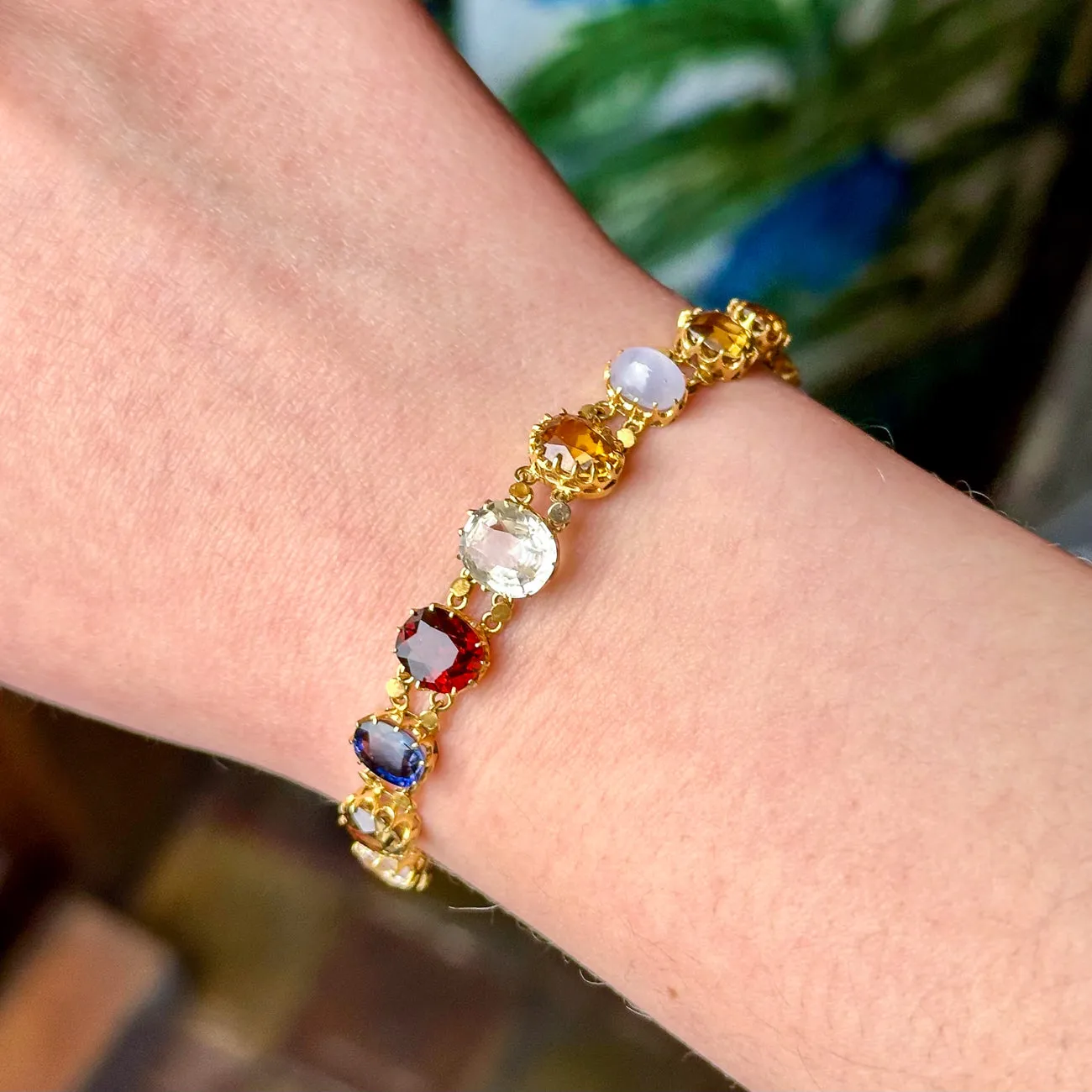 Antique Victorian Gemstone Harlequin Bracelet 18ct Gold