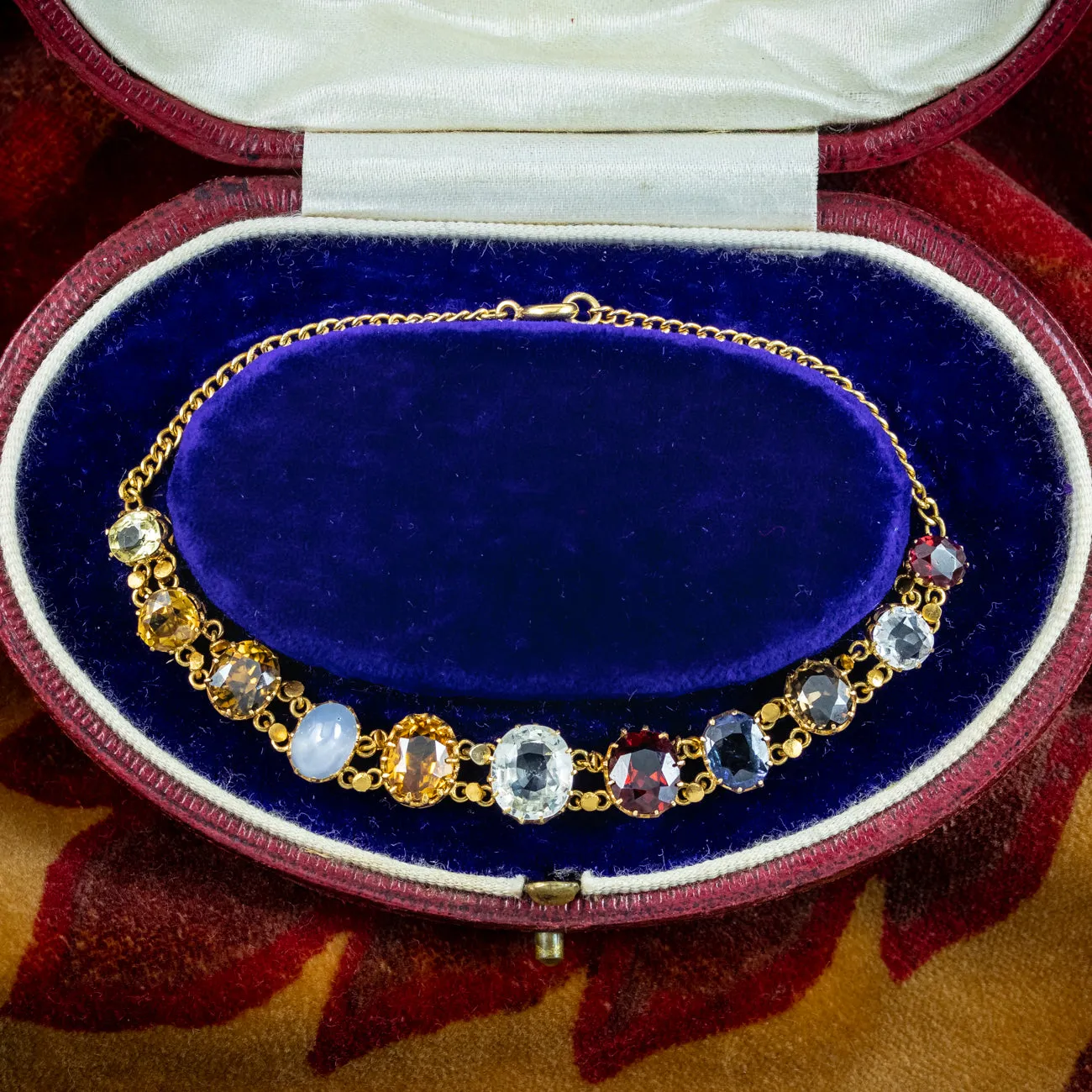 Antique Victorian Gemstone Harlequin Bracelet 18ct Gold