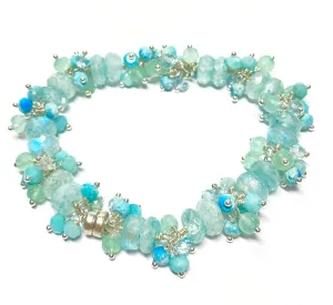 Aqua Moonstone Cluster Bracelet Gold Fill or Sterling Silver
