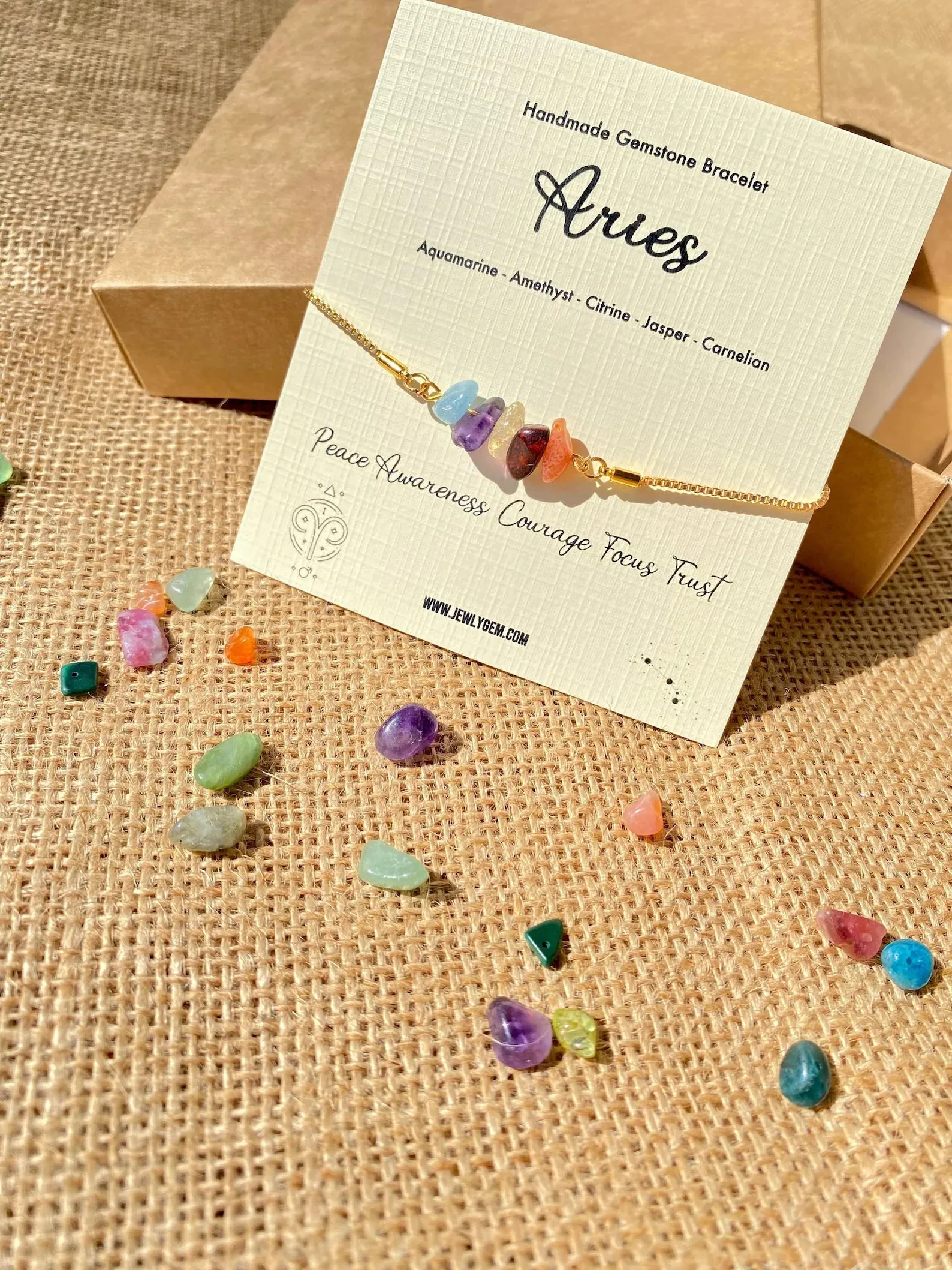 Aries Zodiac Gemstone Bracelet