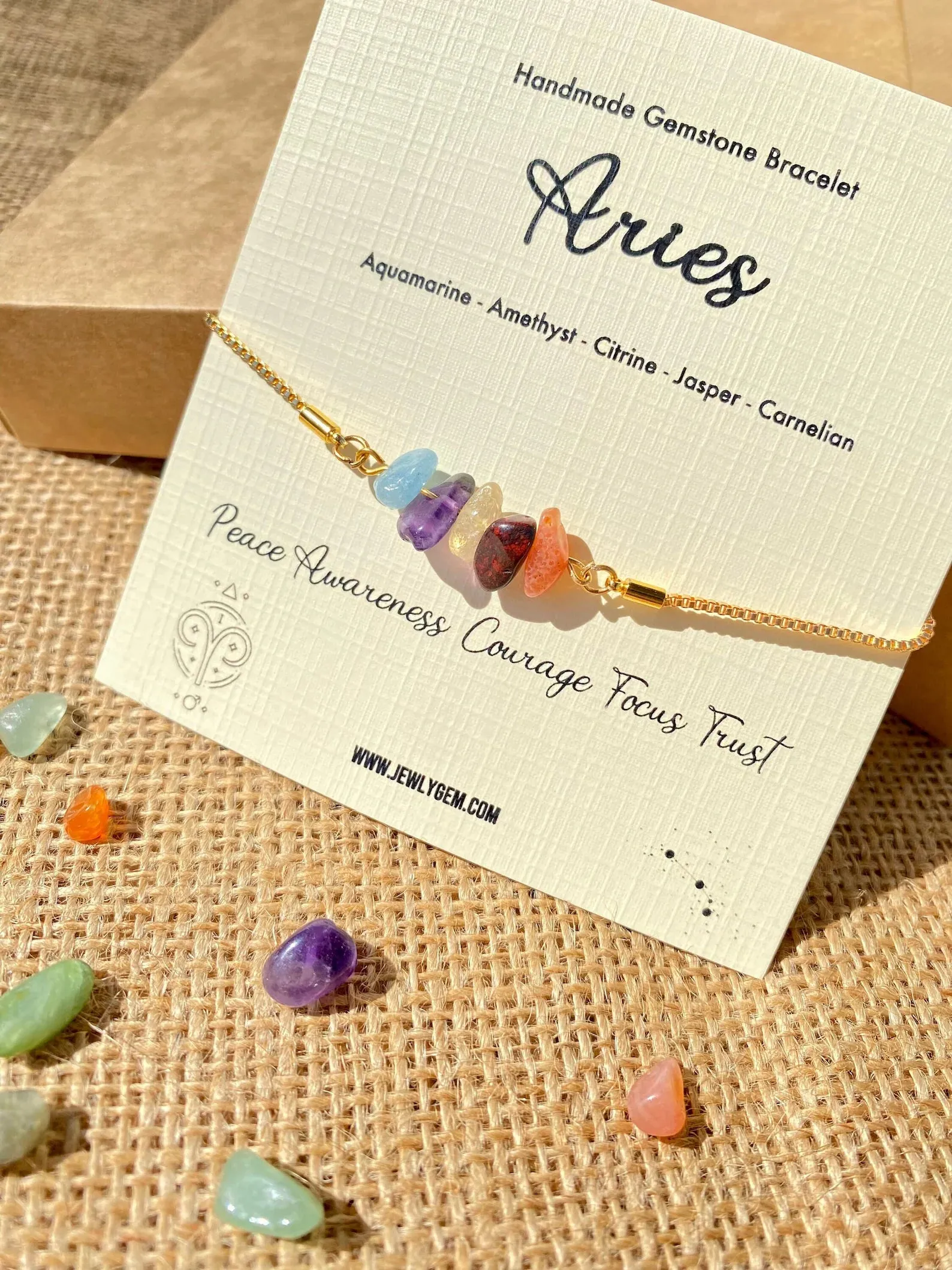 Aries Zodiac Gemstone Bracelet