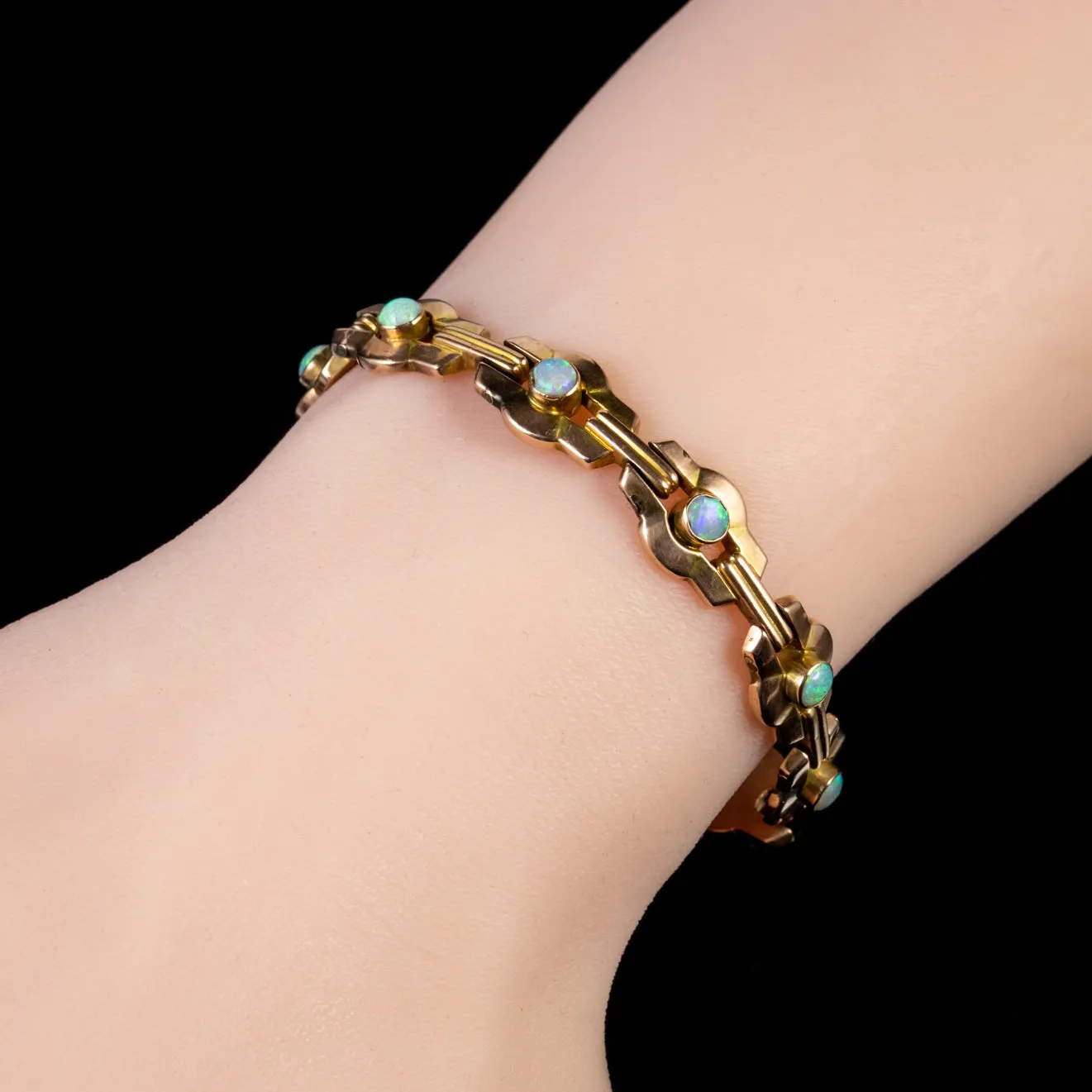 Art Deco Natural Opal Bracelet 9Ct Rose Gold Circa 1920