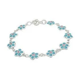 Baby and Children's Bracelets:  Sterling Silver, Blue Enameled Flower Bracelets