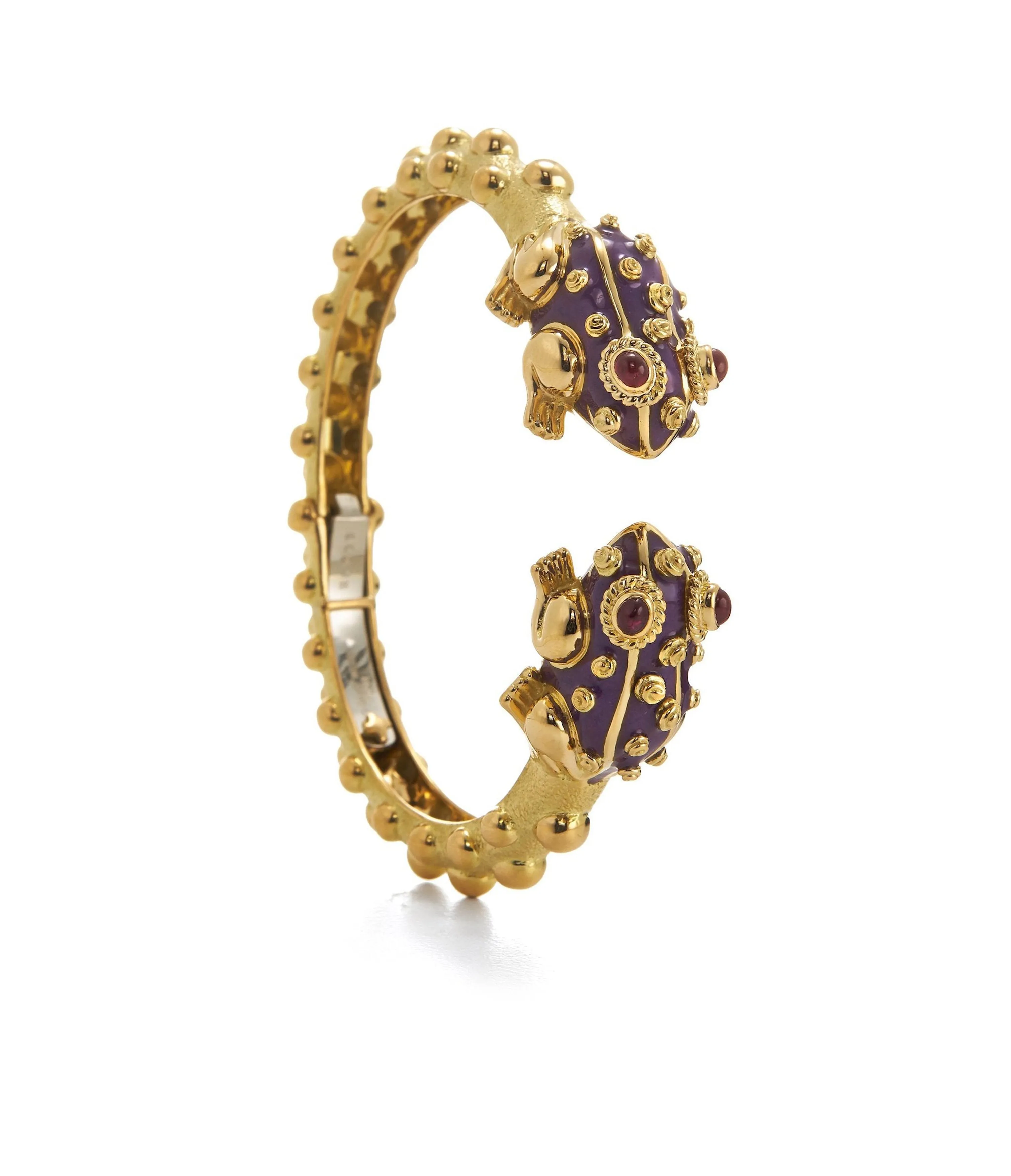 Baby Frog Bangle, Purple Enamel, Ruby