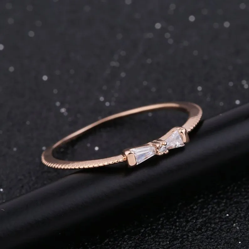Baguette cut Moissanite engagement ring- Rose gold unique wedding band- diamond promise anniversary ring- gift for women-vintage jewelry