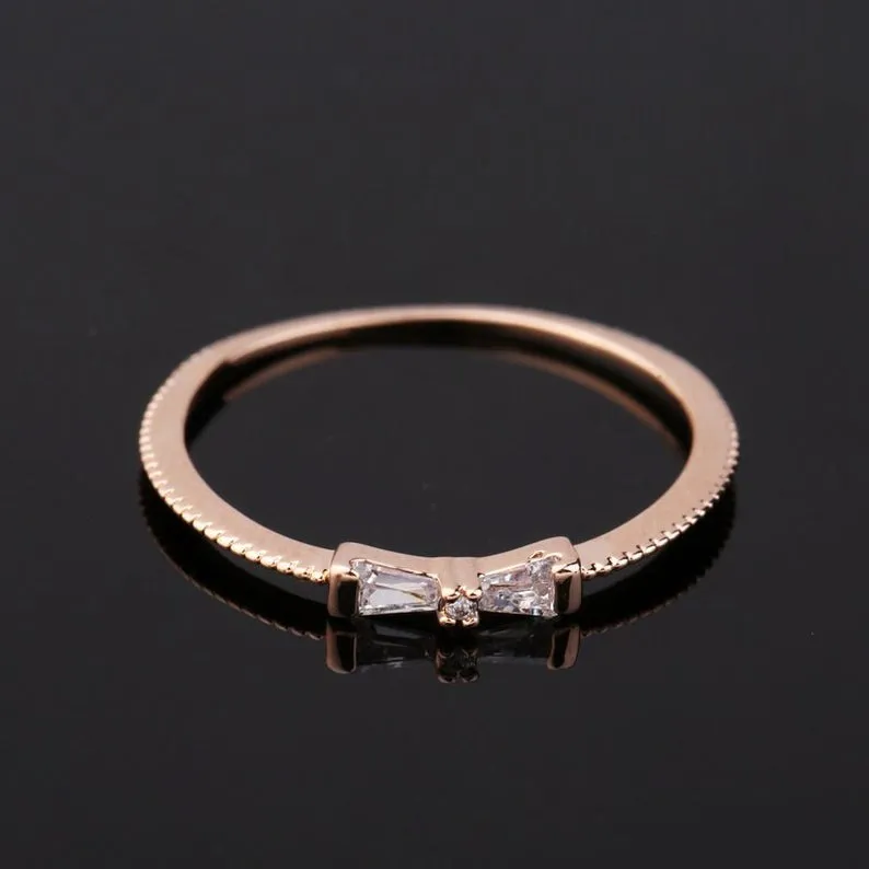 Baguette cut Moissanite engagement ring- Rose gold unique wedding band- diamond promise anniversary ring- gift for women-vintage jewelry
