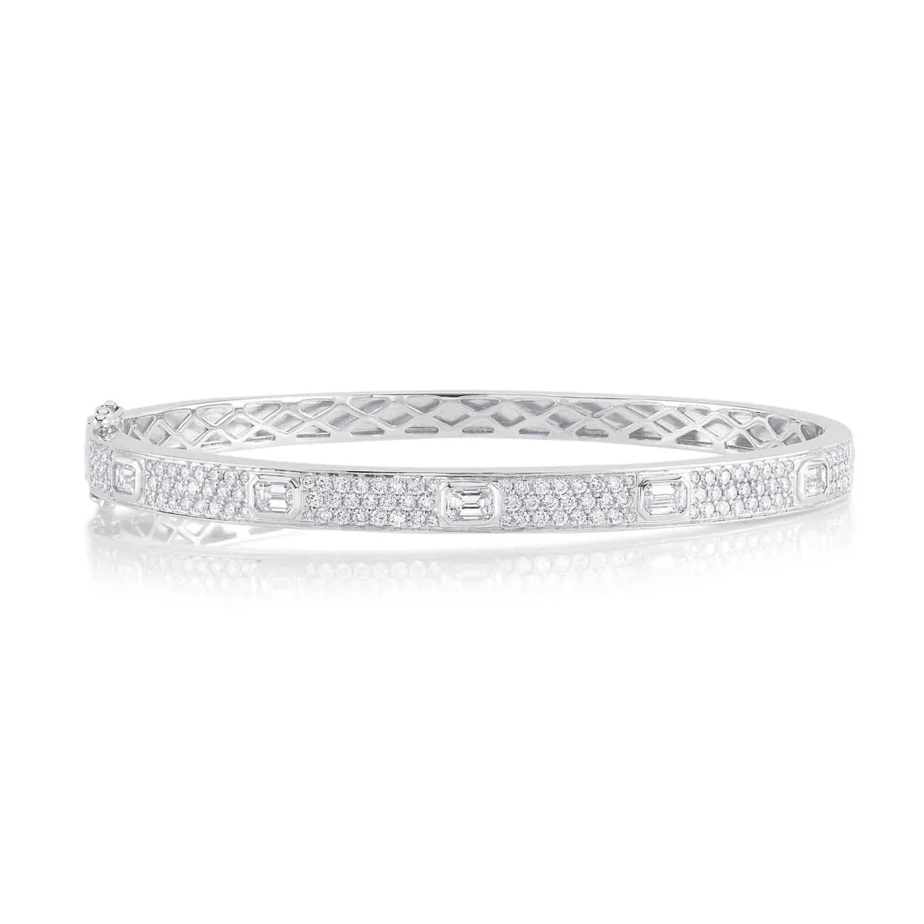 Bailey 14K White Gold 1.80 ct Emerald Cut Diamond Pavé Bangle Bracelet