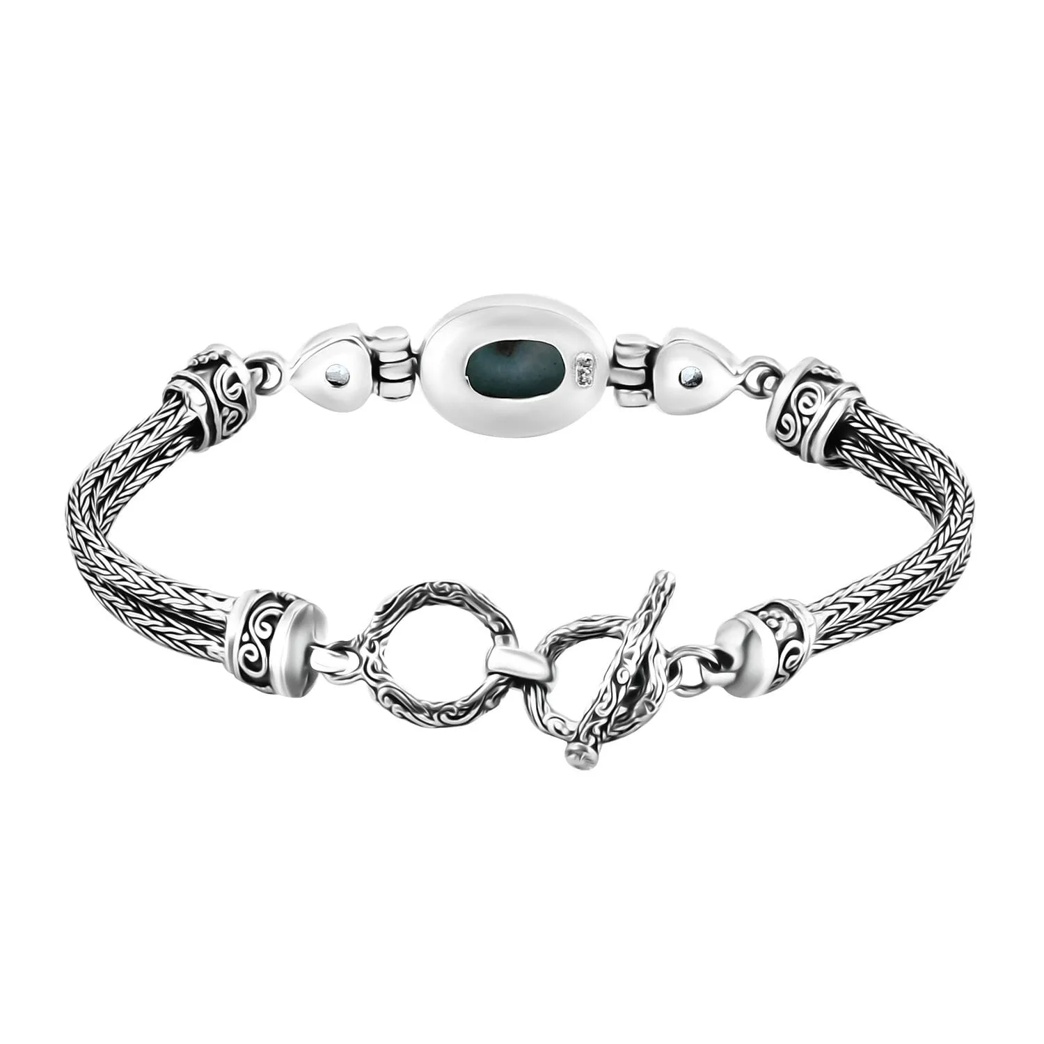 Balinese Natural Green Larimar & Sky Blue Topaz Bracelet – Communication & Inner Peace