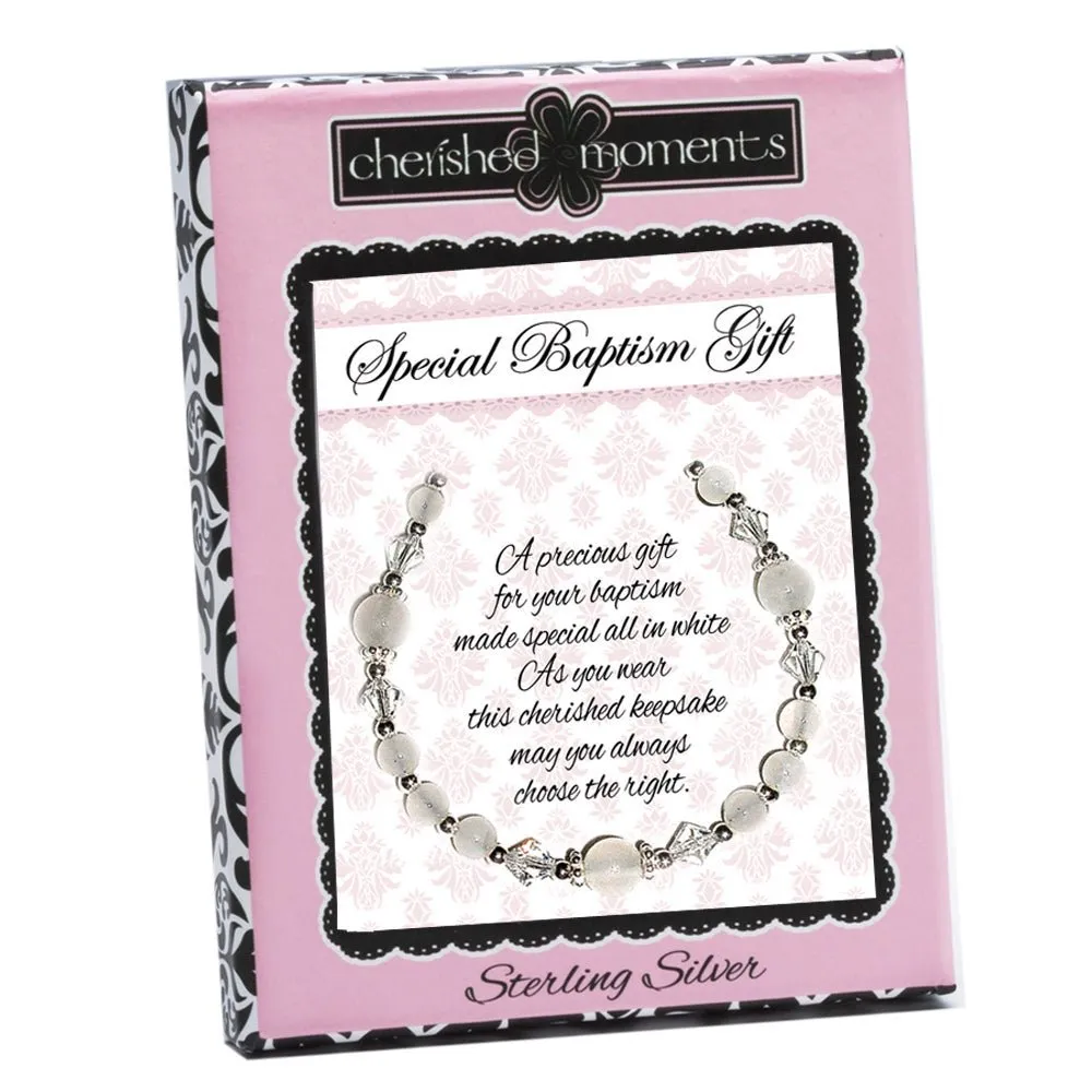 Baptism Bracelet with White Jade and Crystals (6-12 years)