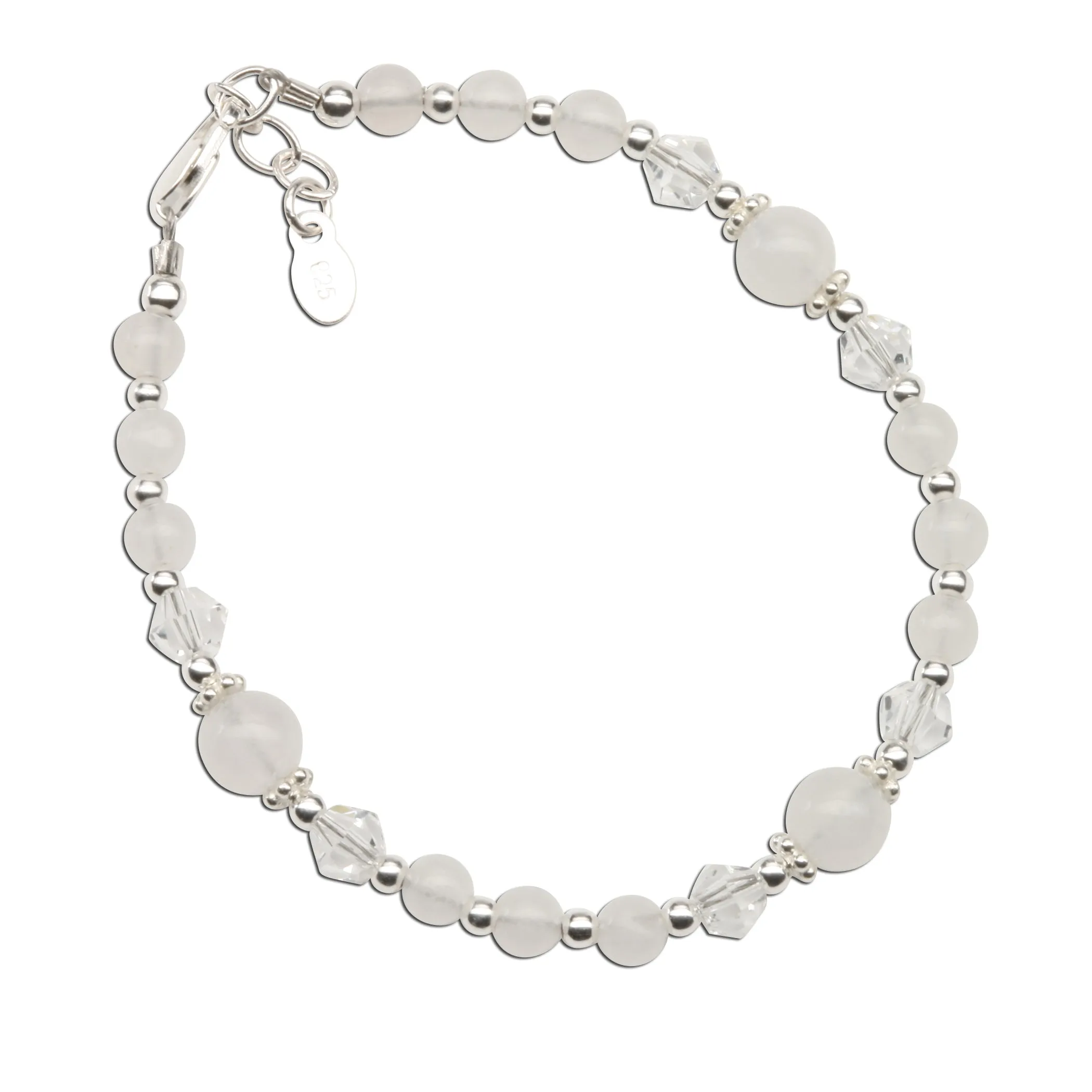 Baptism Bracelet with White Jade and Crystals (6-12 years)
