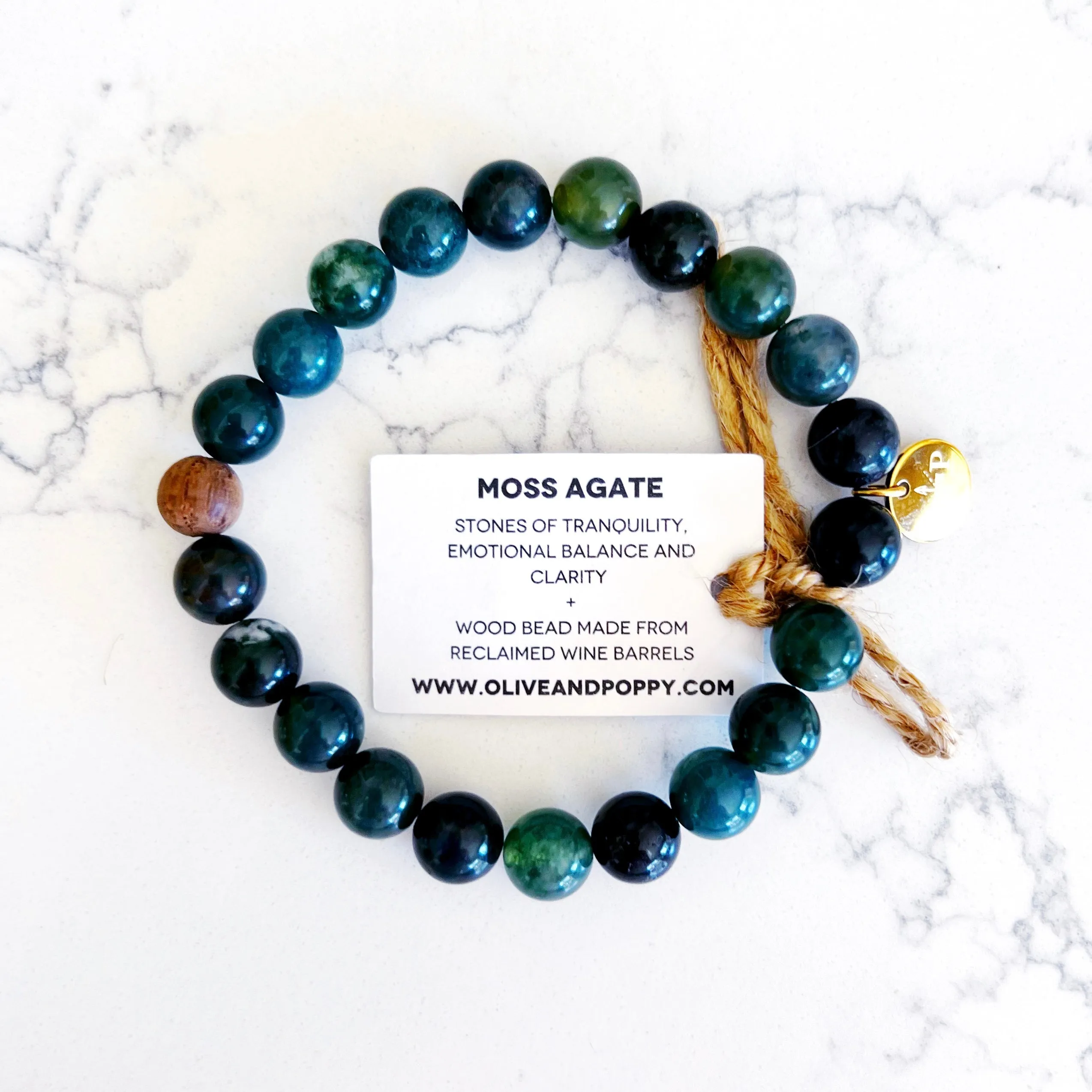 Barrel Bead Bracelet - Moss Agate