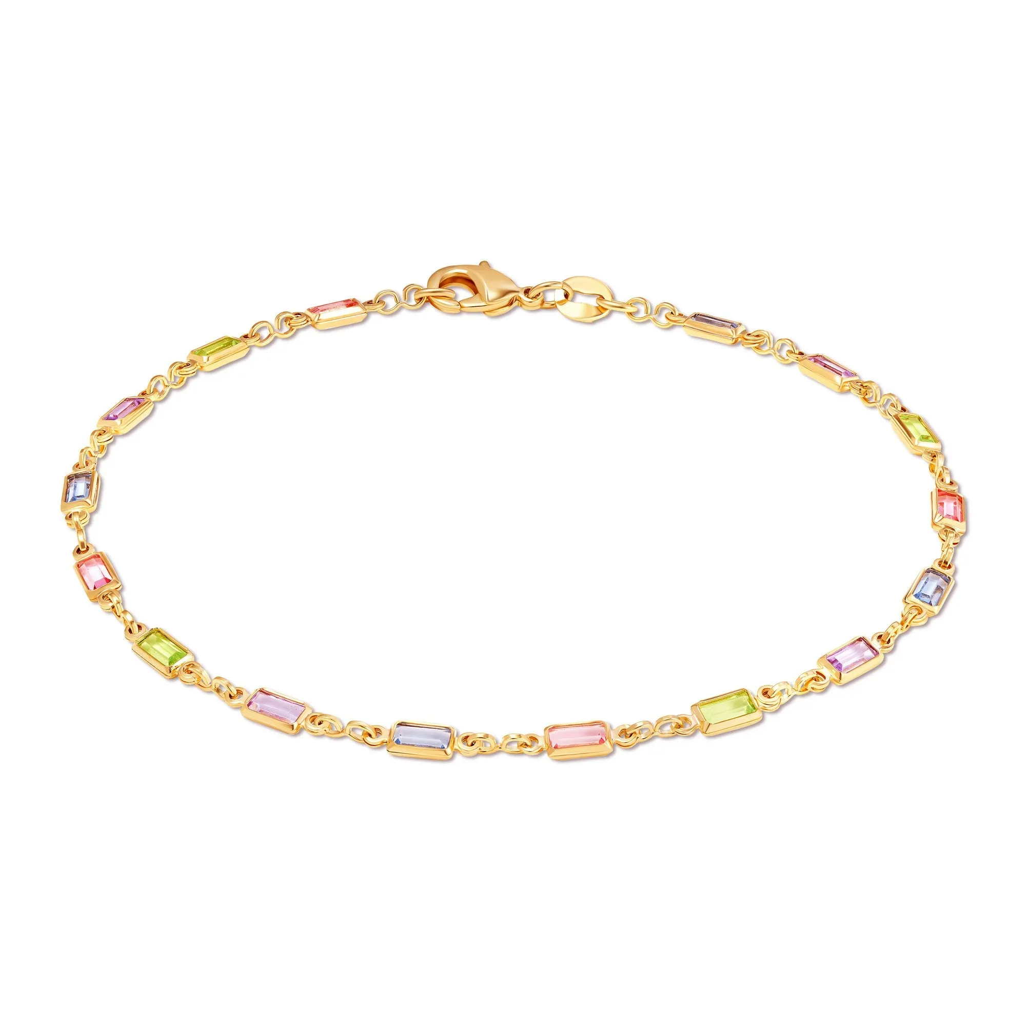 Barzel 18K Gold Plated Baguette Multi Stone Crystal Bracelet for Women- Made in Brazil