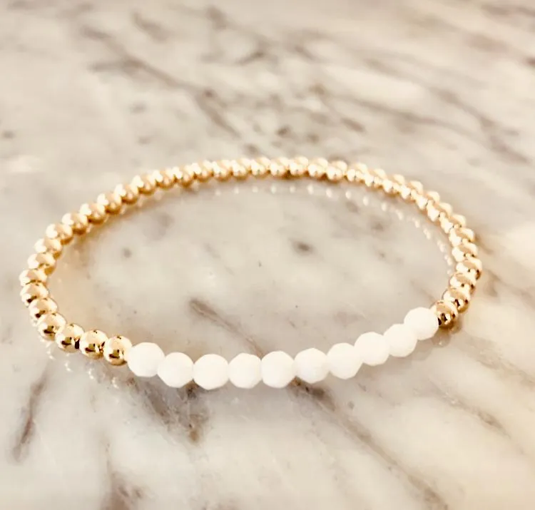 Beaded Bracelets with White Jade Gemstones