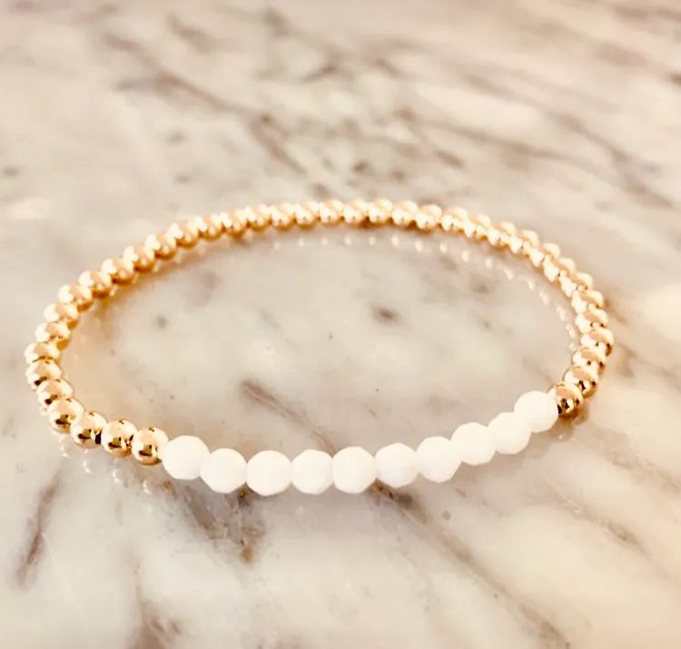 Beaded Bracelets with White Jade Gemstones