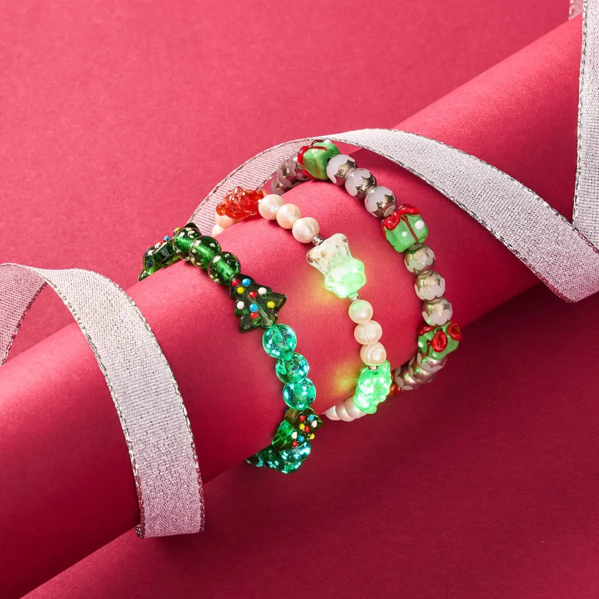 Beary Christmas | Silver | Pearl x Firefly Glass Bear Bracelet