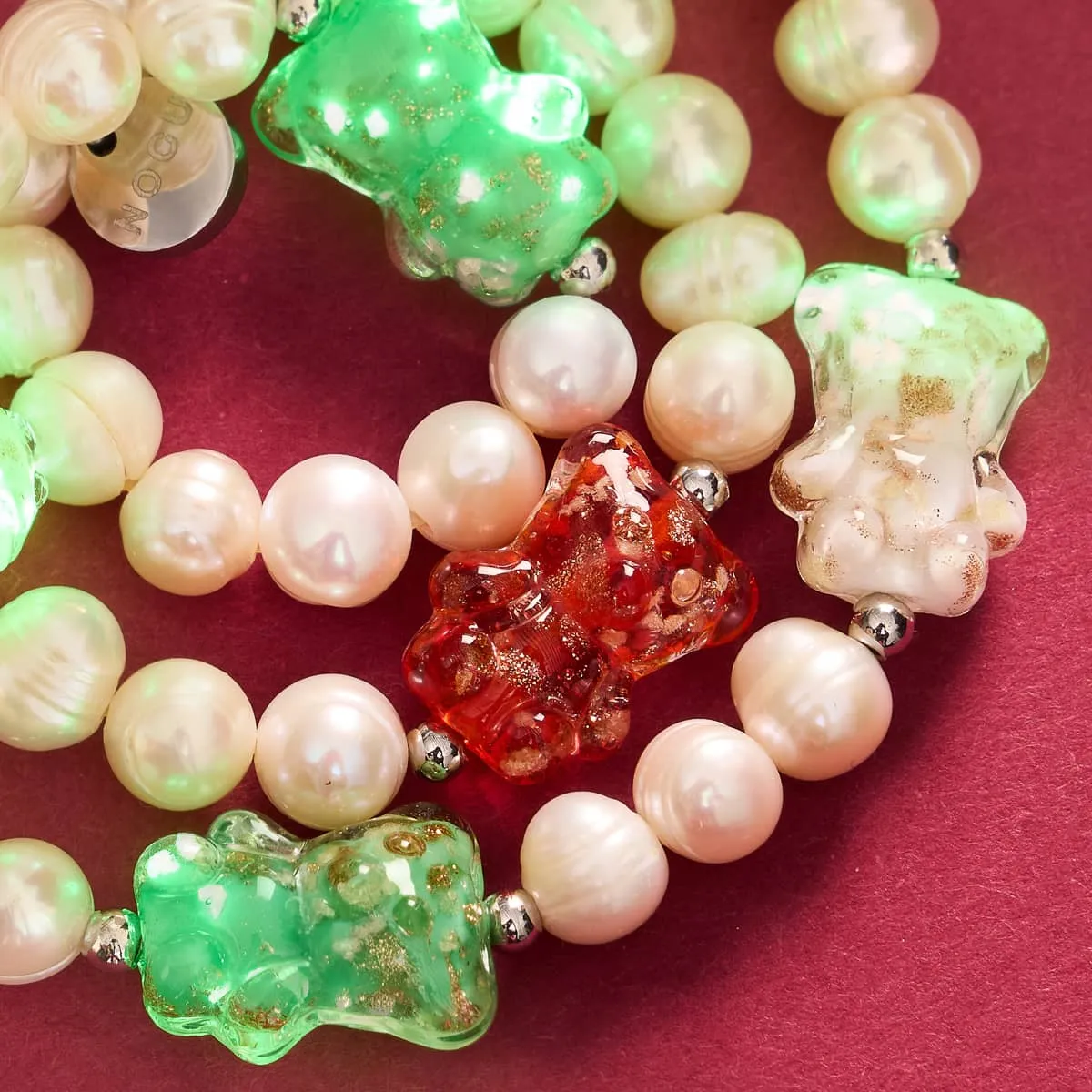 Beary Christmas | Silver | Pearl x Firefly Glass Bear Bracelet