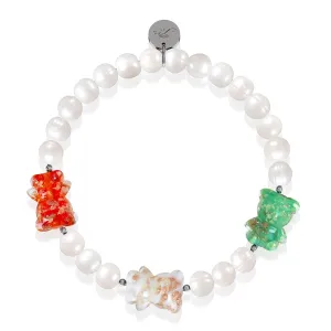 Beary Christmas | Silver | Pearl x Firefly Glass Bear Bracelet