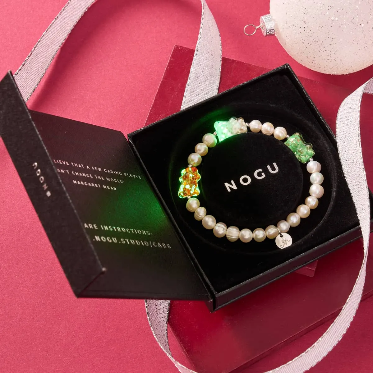 Beary Christmas | Silver | Pearl x Firefly Glass Bear Bracelet