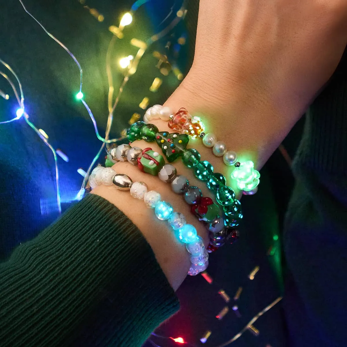 Beary Christmas | Silver | Pearl x Firefly Glass Bear Bracelet