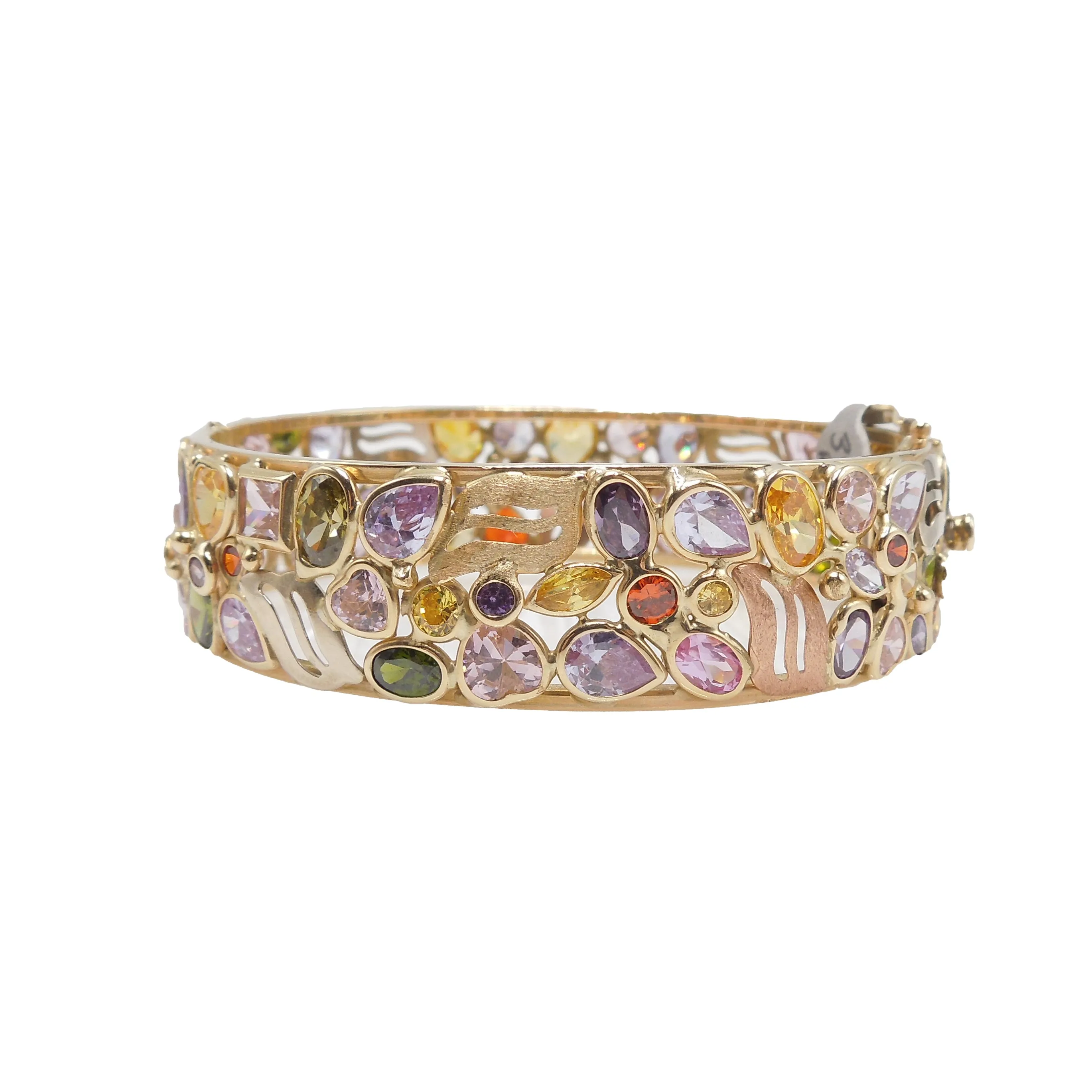 Beautiful 14K Yellow Gold and Multicolored Gemstone Bracelet
