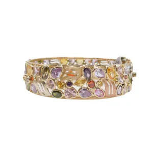Beautiful 14K Yellow Gold and Multicolored Gemstone Bracelet
