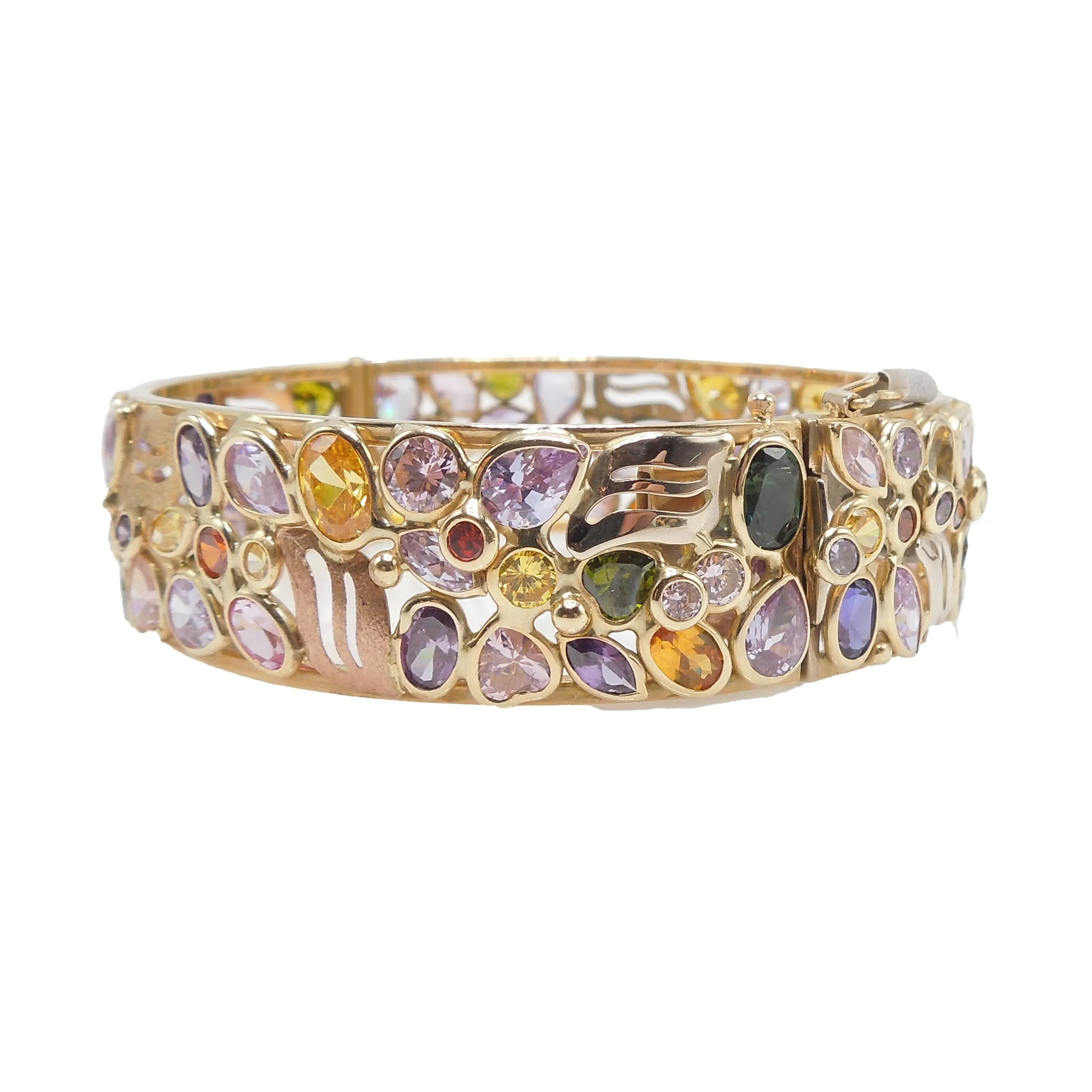Beautiful 14K Yellow Gold and Multicolored Gemstone Bracelet