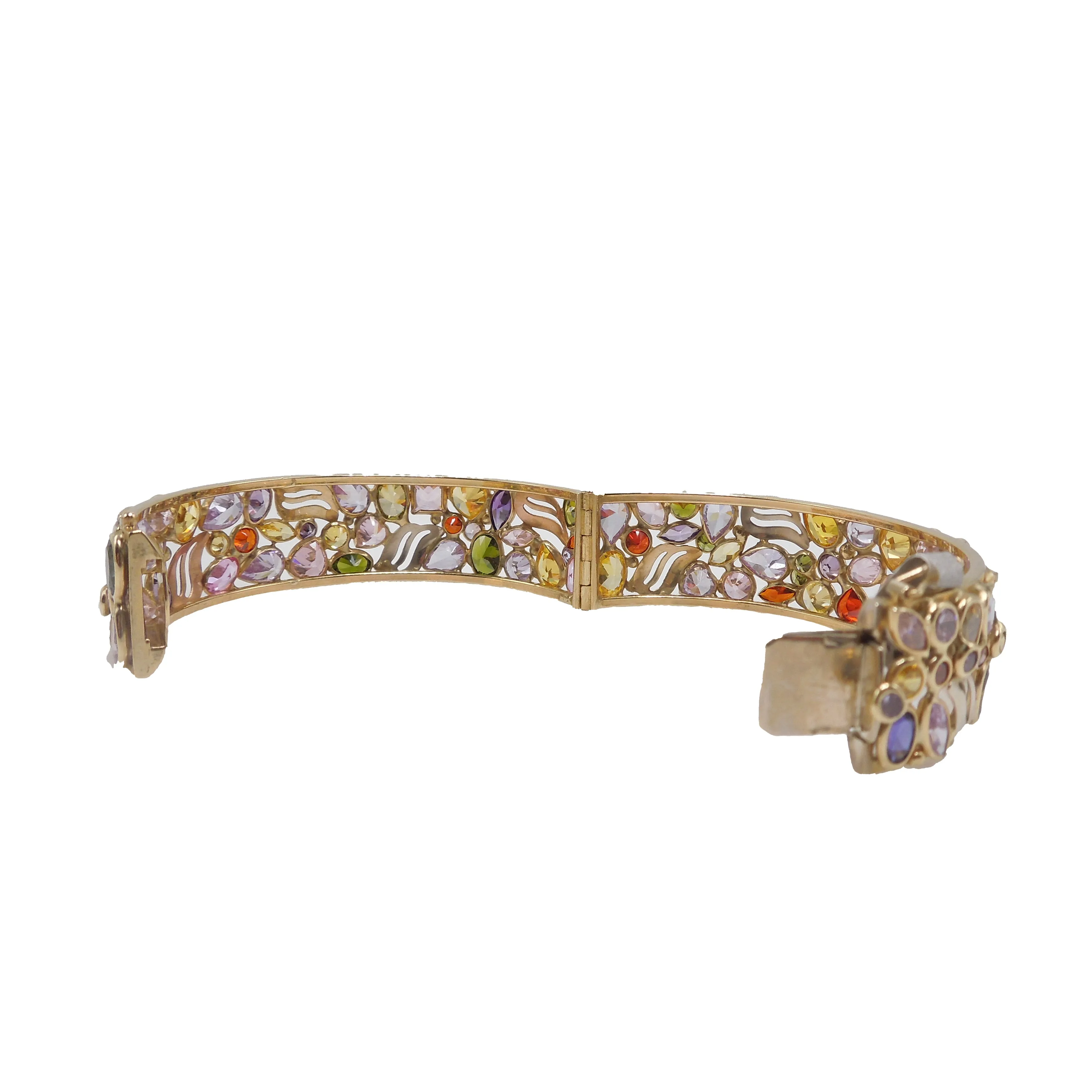 Beautiful 14K Yellow Gold and Multicolored Gemstone Bracelet