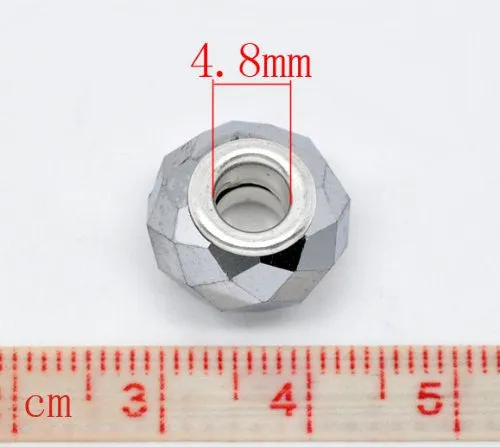 Beautiful -grey Faceted Glass Bead Charm European Bead Compatible for Most European Snake Chain Bracelet