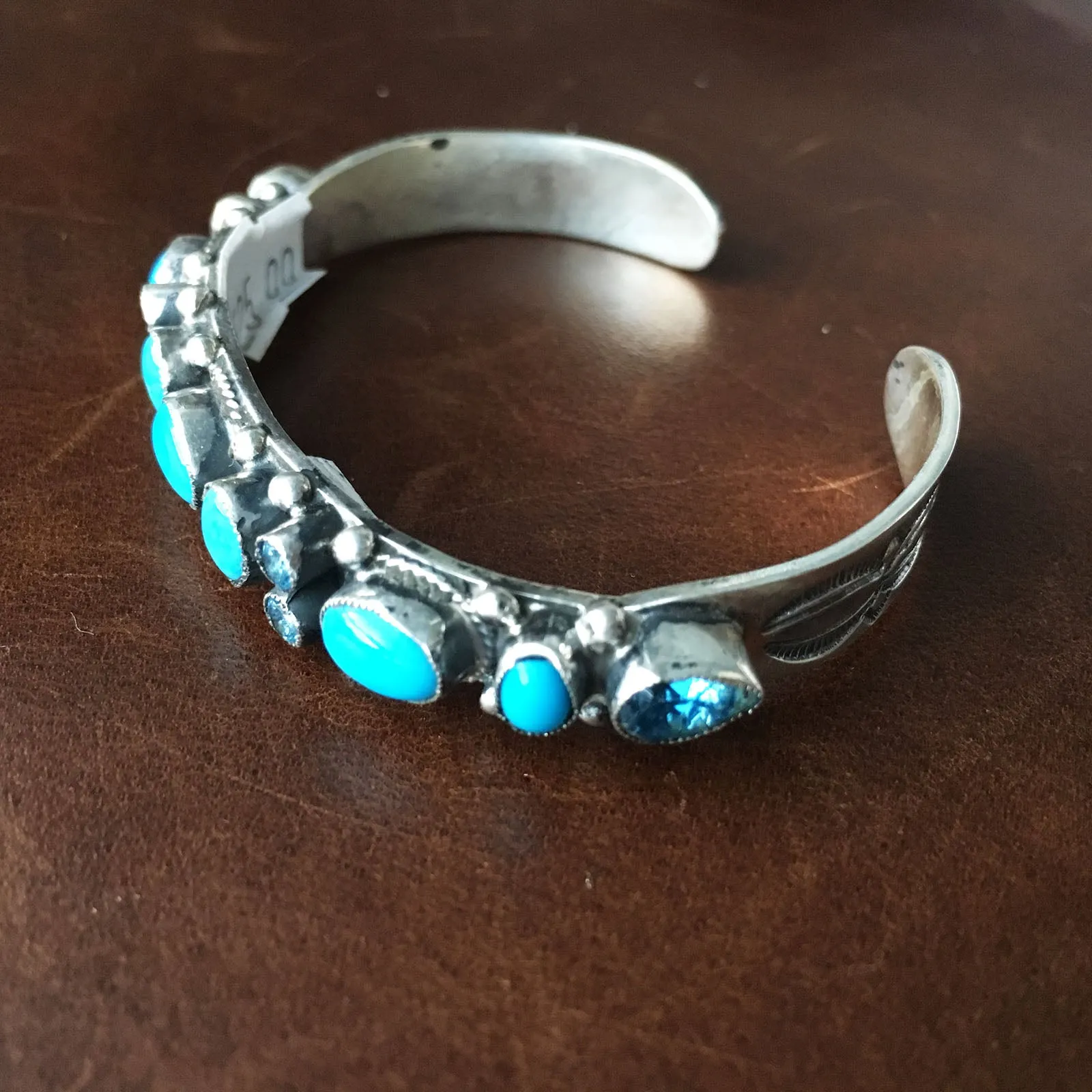 Beautiful Mini Cluster Sleeping Beauty Turquoise with Blue Topaz Bangle Bracelet