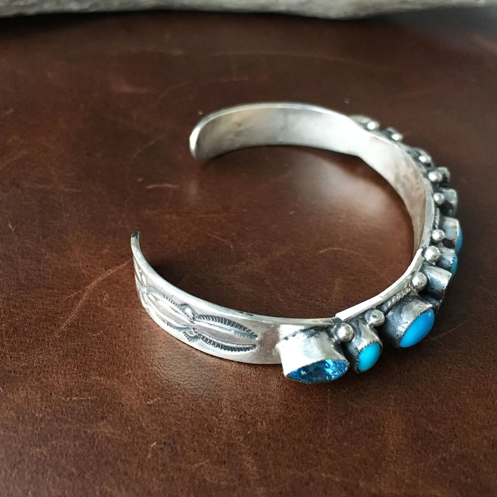 Beautiful Mini Cluster Sleeping Beauty Turquoise with Blue Topaz Bangle Bracelet