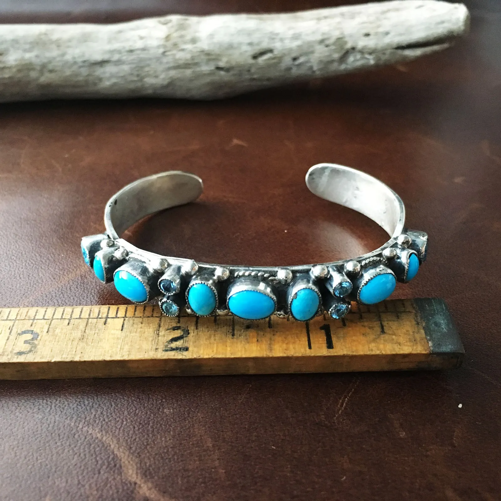 Beautiful Mini Cluster Sleeping Beauty Turquoise with Blue Topaz Bangle Bracelet