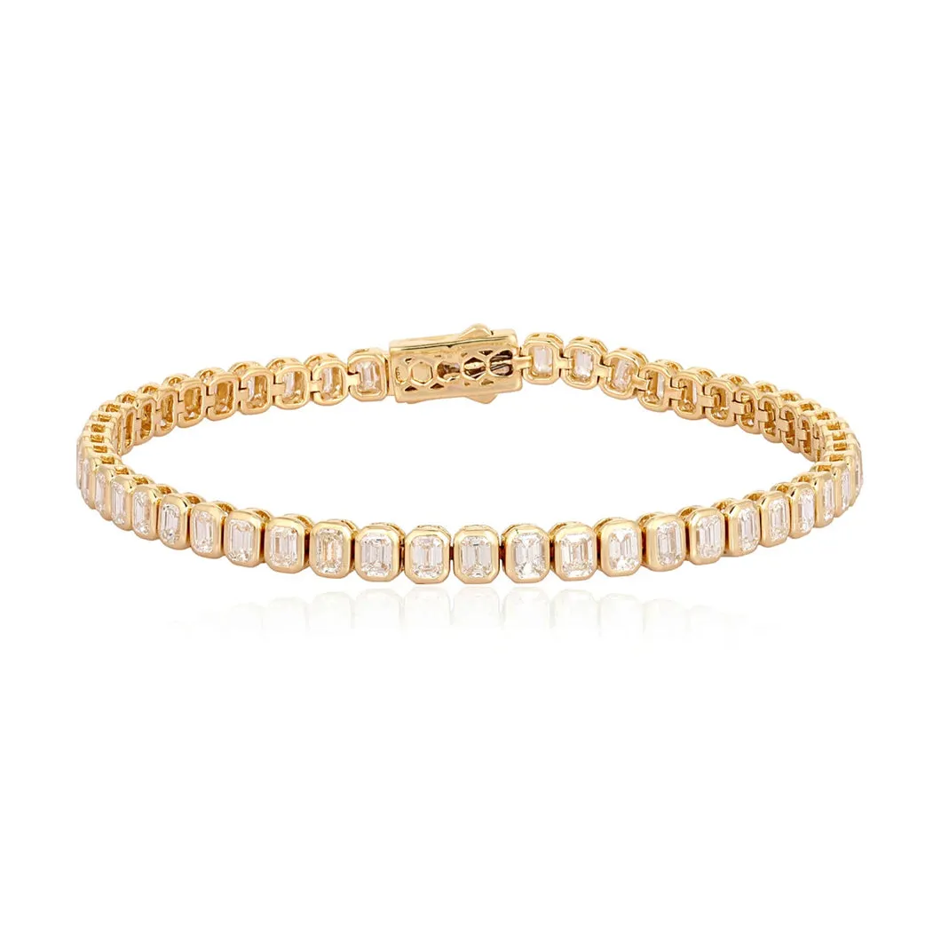 Bezel Emerald Cut Diamond Tennis Bracelet