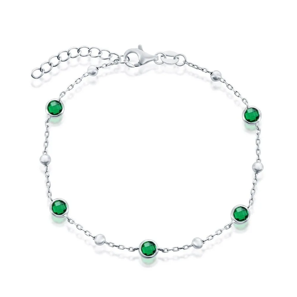 Bezel Set CZ & Bead Bracelet- Emerald