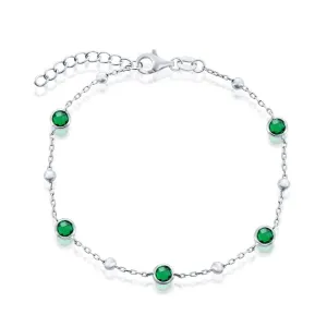 Bezel Set CZ & Bead Bracelet- Emerald