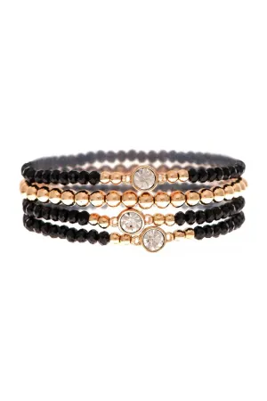 Black Glass Bead Crystal Bracelet