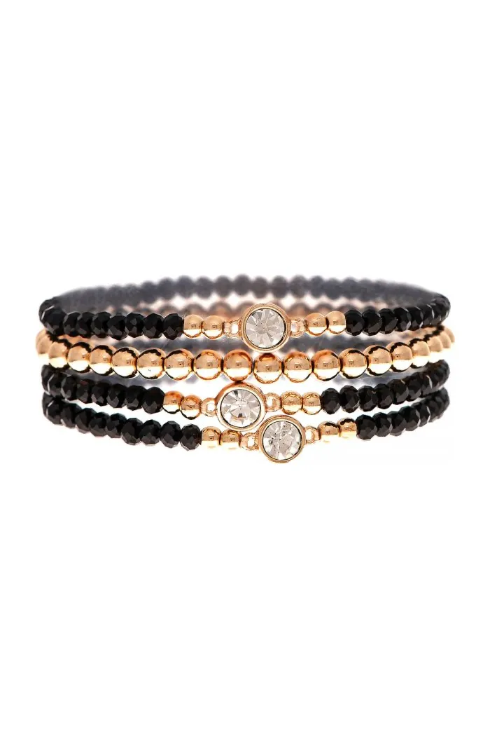 Black Glass Bead Crystal Bracelet