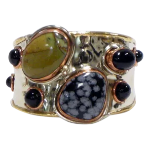 Black Onyx, Green Opal & Snowflake Obsidian Cuff
