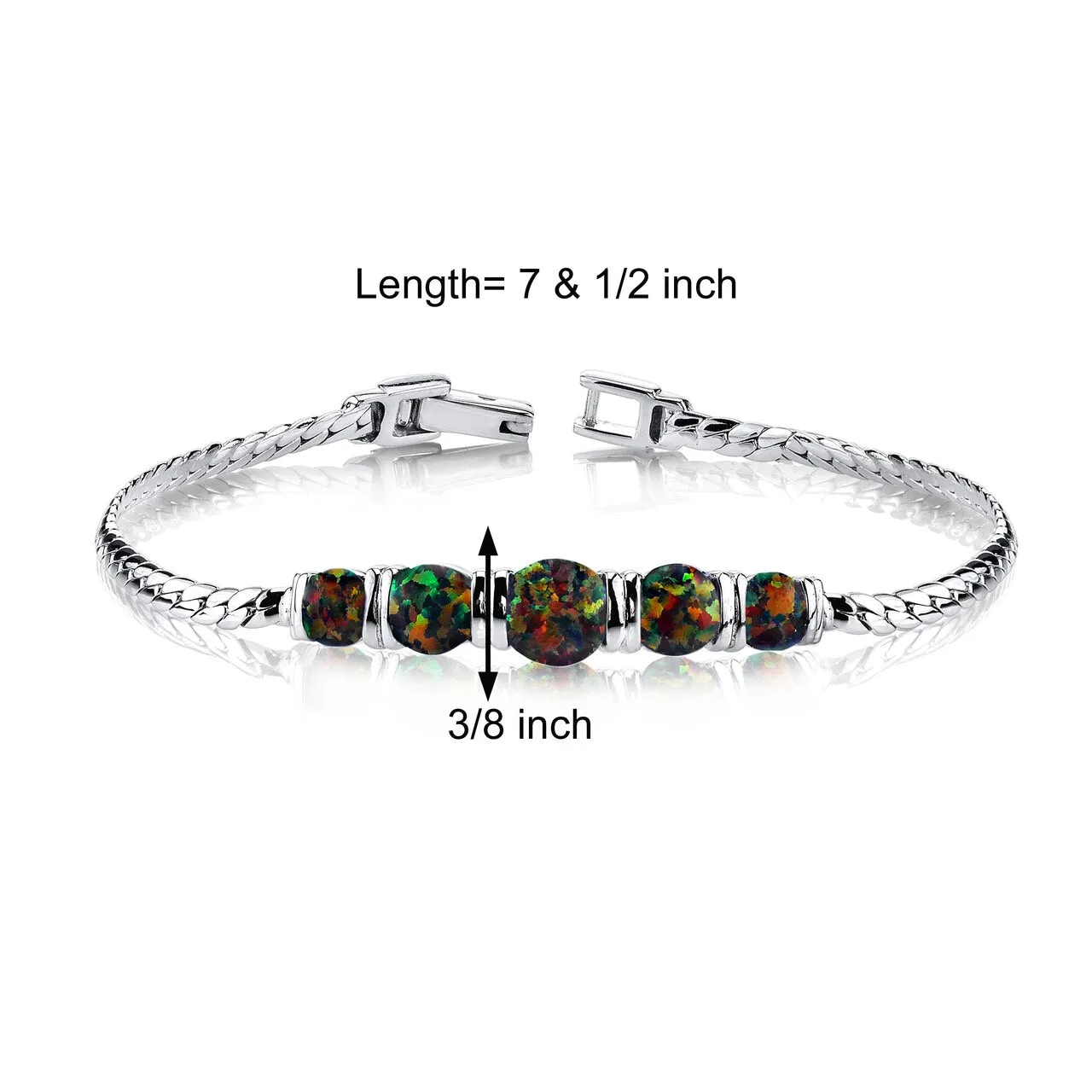 Black Opal 5 Stone Bracelet Sterling Silver 2.75 Carats