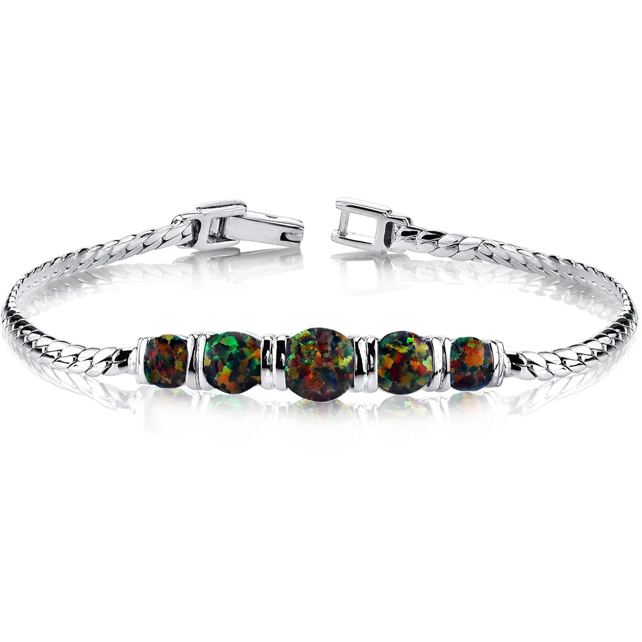Black Opal 5 Stone Bracelet Sterling Silver 2.75 Carats