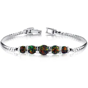 Black Opal 5 Stone Bracelet Sterling Silver 2.75 Carats