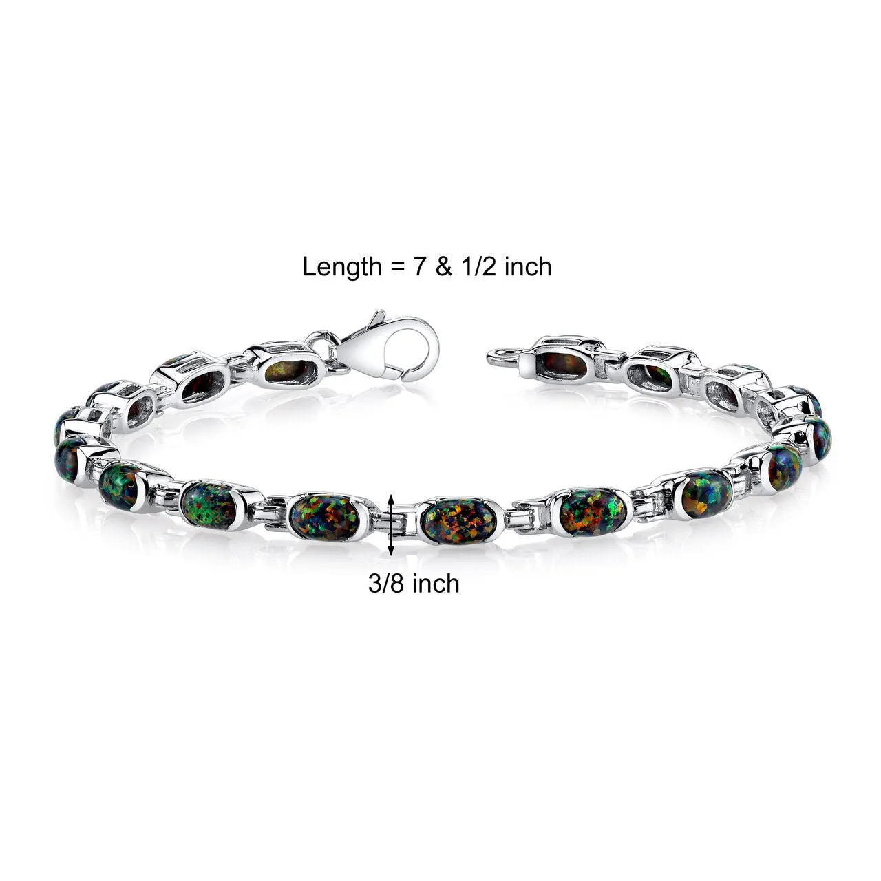 Black Opal Tennis Bracelet Sterling Silver Oval Cut 4.75 Carats